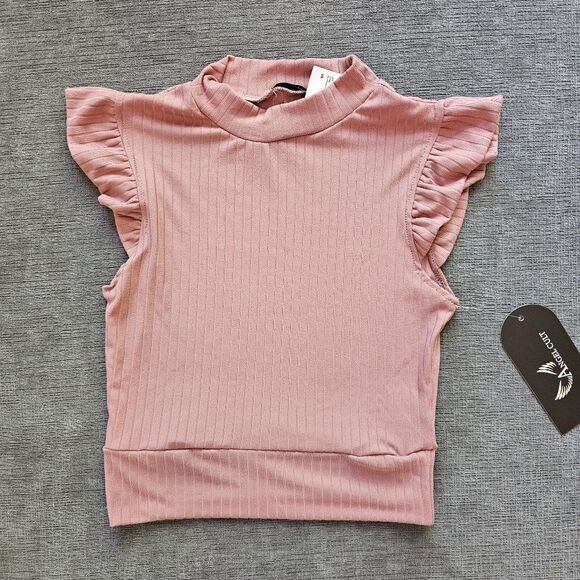 Angel Cult Women's Pink Ruffle Trim Mock Neck Pullover Top Size Small - Picture 1 of 9